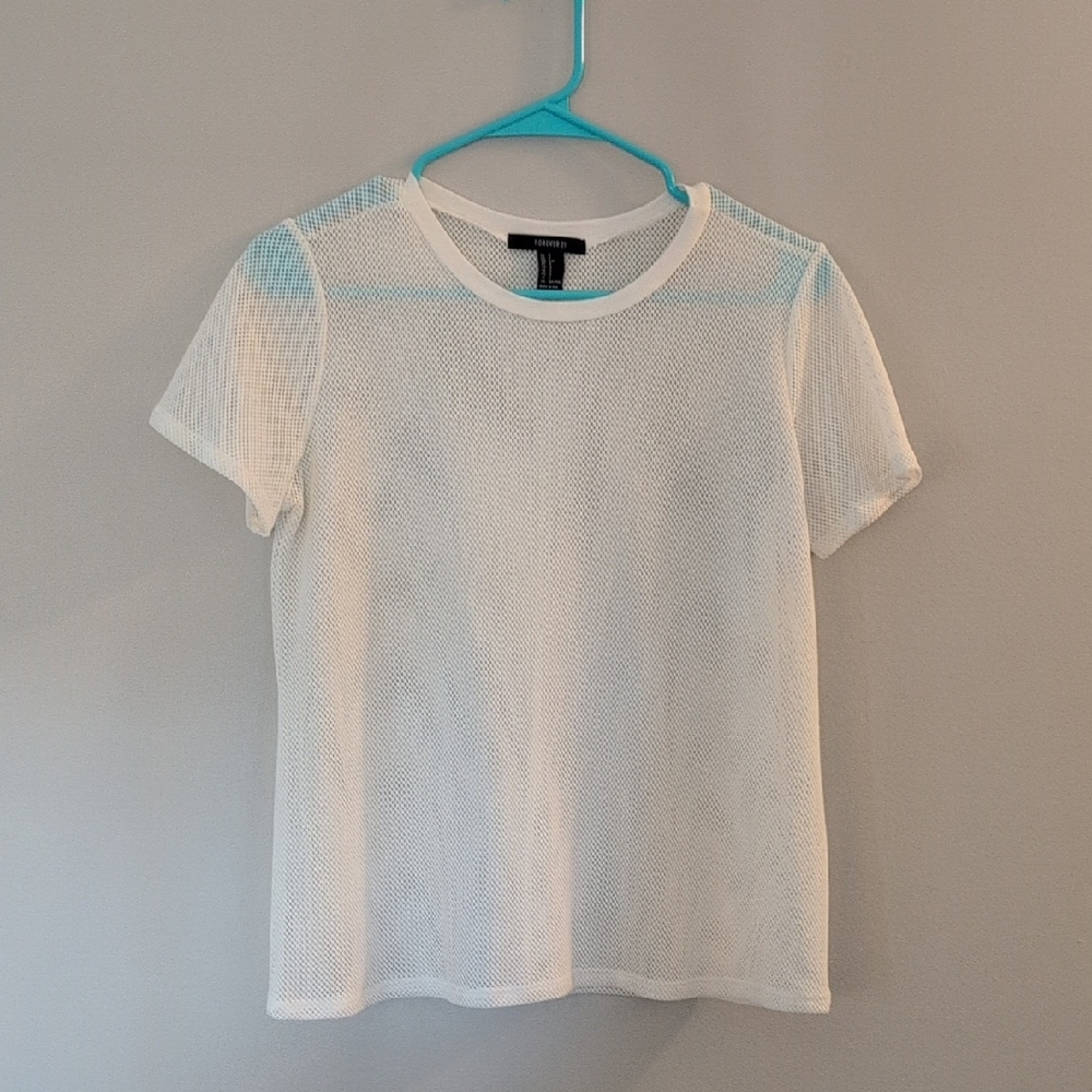 Forever 21 White Mesh Women's Short Sleeve Top Size S